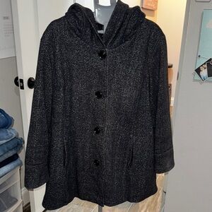 Tail Dark Gray Hooded Cape jacket with Large Buttons